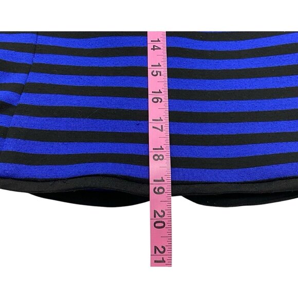 SANDRO Studio Women Crop Blazer Button Front Sz M Blue Black Stripe Office 54-18 - Picture 8 of 9